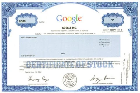 google certificate example of  shares of stock