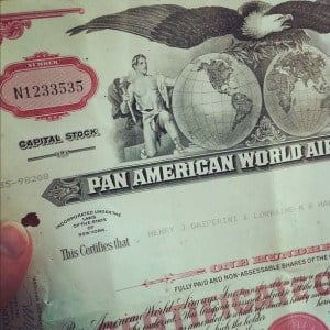 Pan Am Stock Certificate showing share of stocks