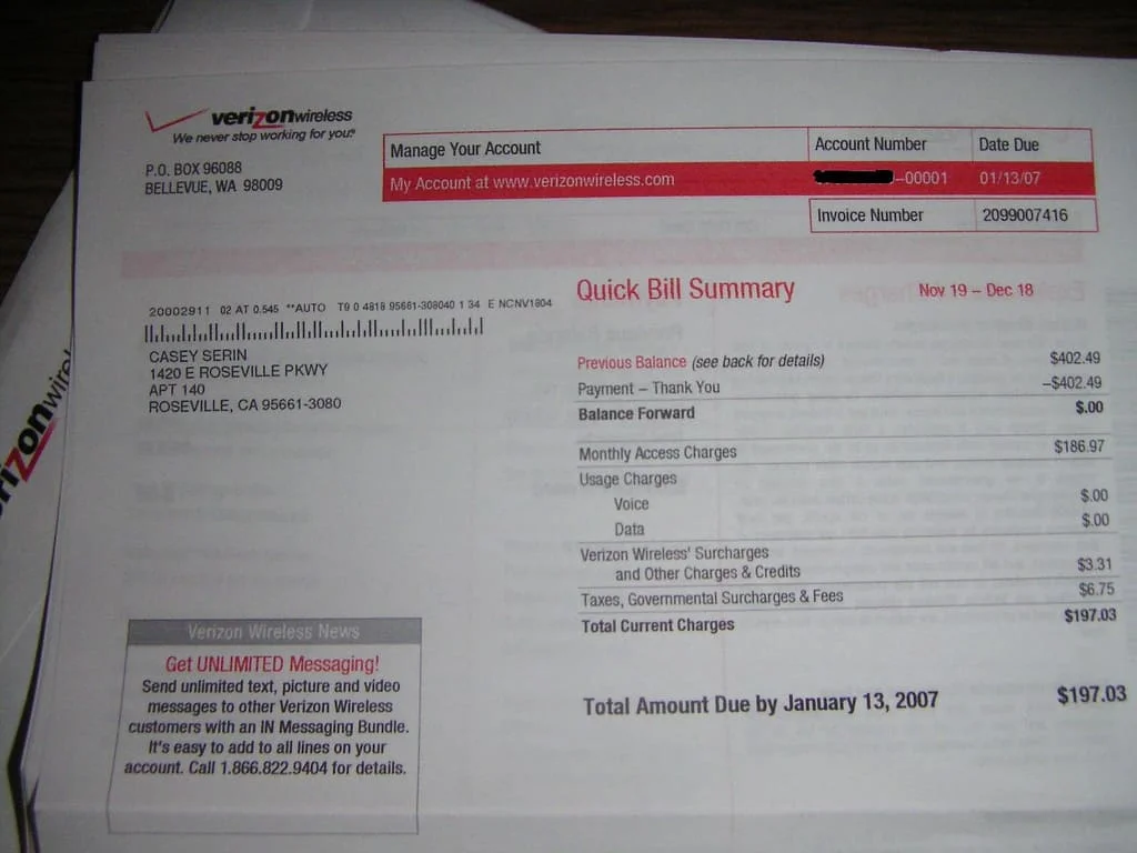 Verizon Cell Phone Bill