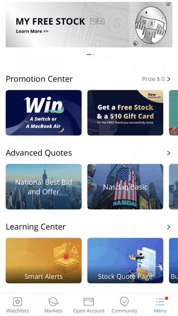 WeBull review screenshot- Learning Center- PersonalProfitability.com