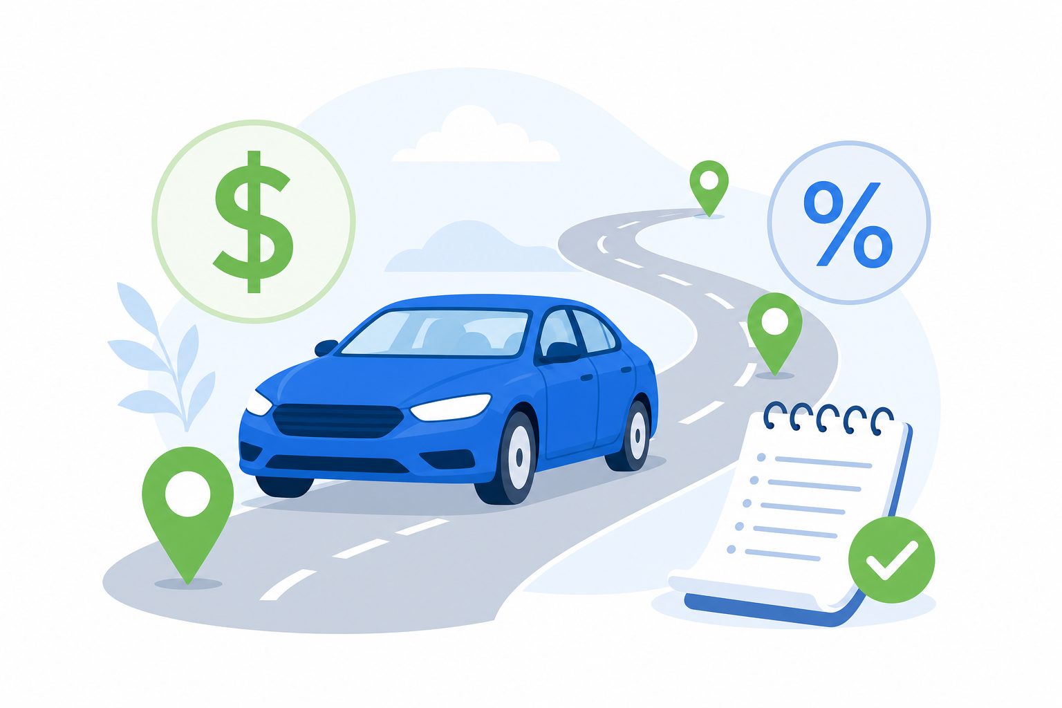 illustration showing the business mileage deduction for a car driving for work
