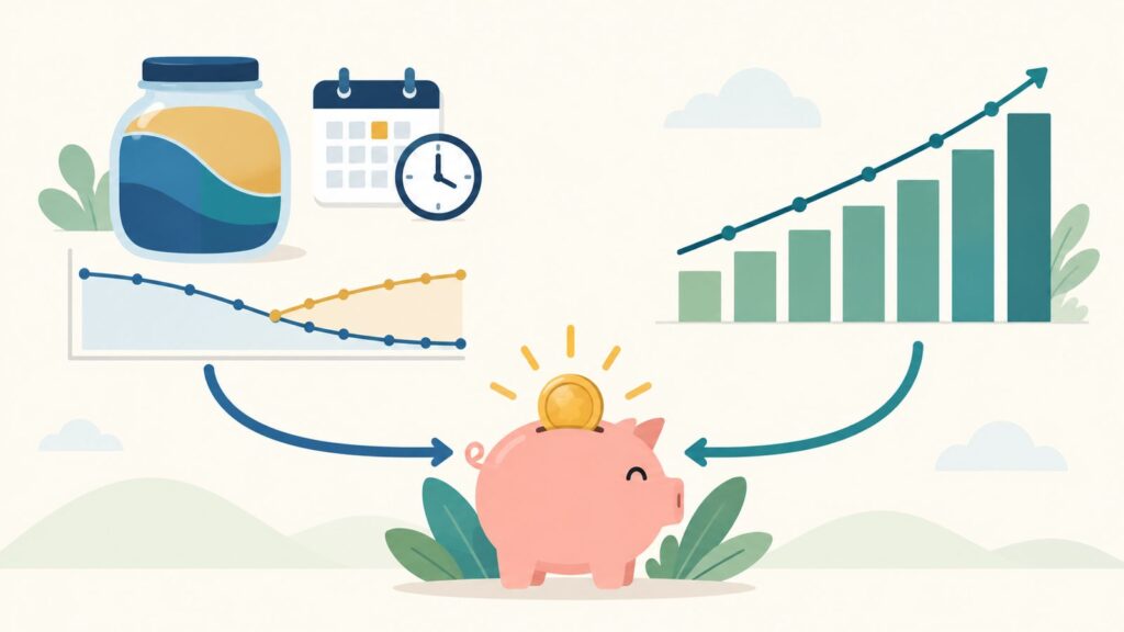 Illustration comparing a target date fund vs index fund for retirement investing