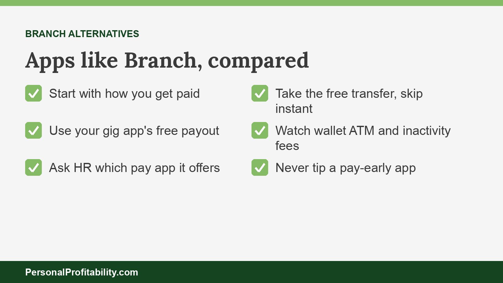 Apps like Branch compared for W-2 workers, gig drivers, and contractors