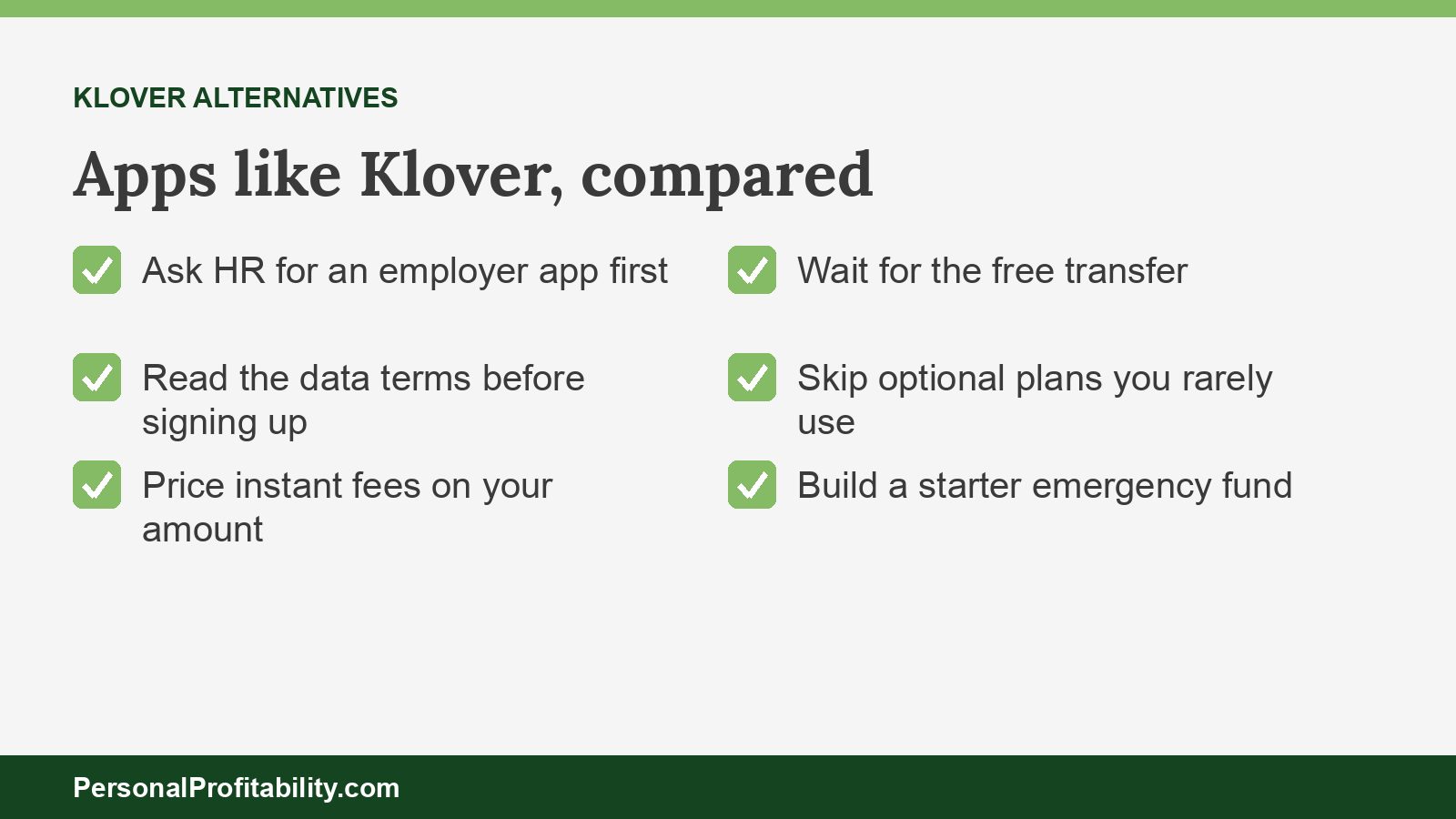 Apps like Klover compared by express fees, free transfer speed, and data use