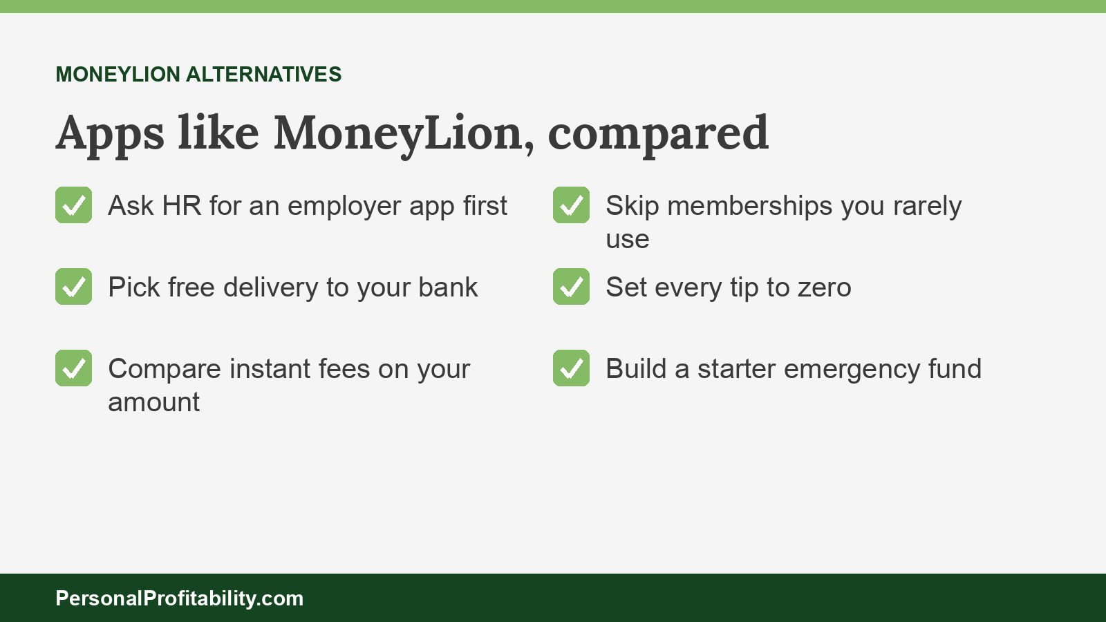 Apps like MoneyLion compared by free delivery to your own bank, instant fees, and advance limits
