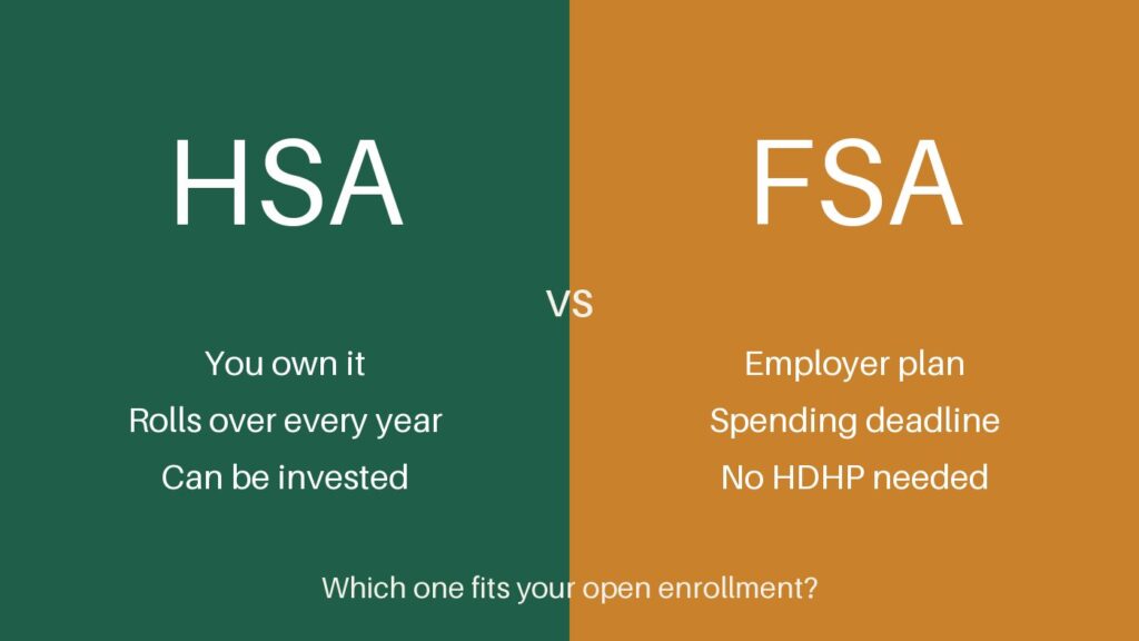 HSA vs FSA comparison graphic showing ownership, rollover and eligibility differences