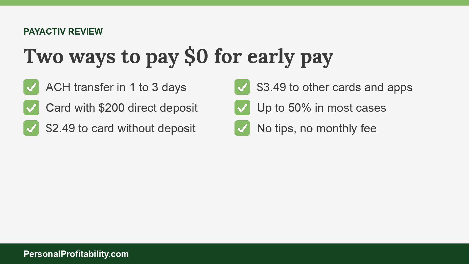 Payactiv review graphic showing the free and paid ways to access earned wages